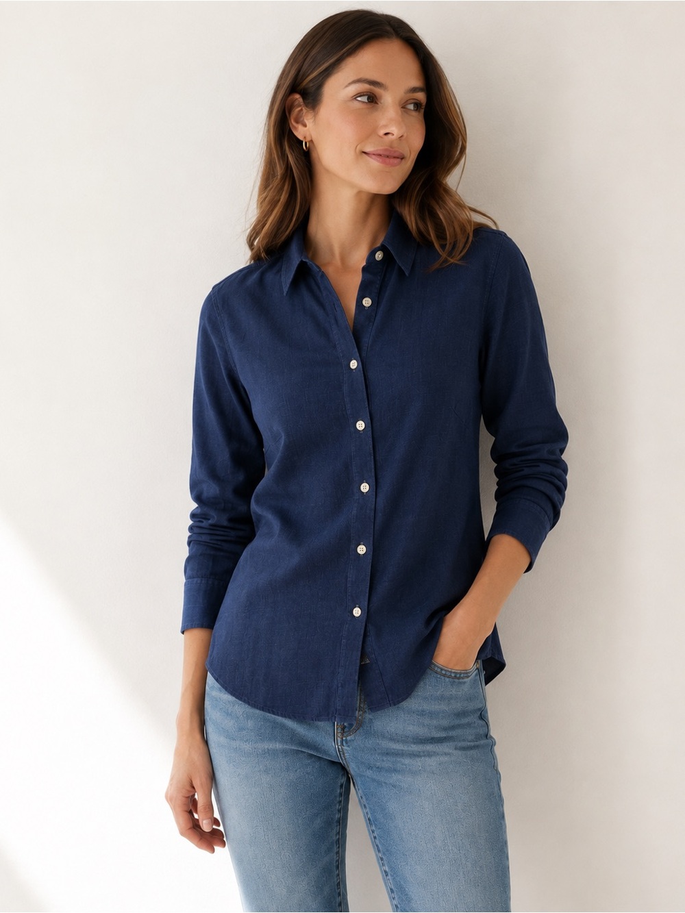 Banana Republic Tailored Fit Indigo Blue Button Down Shirt 8 Petite